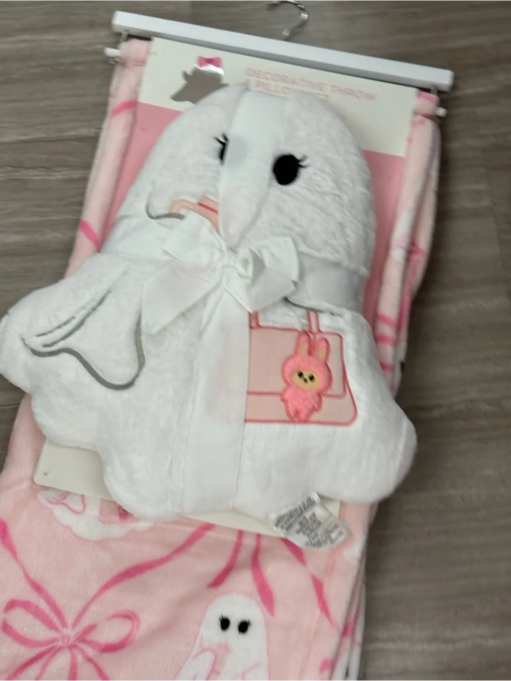 Pink Ghost & Ribbon Plush Decorative Throw and pillow